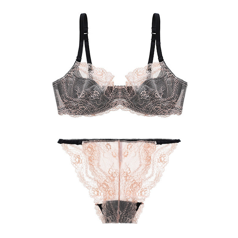 French Sexy Ultra-thin Transparent Lace Bra Set