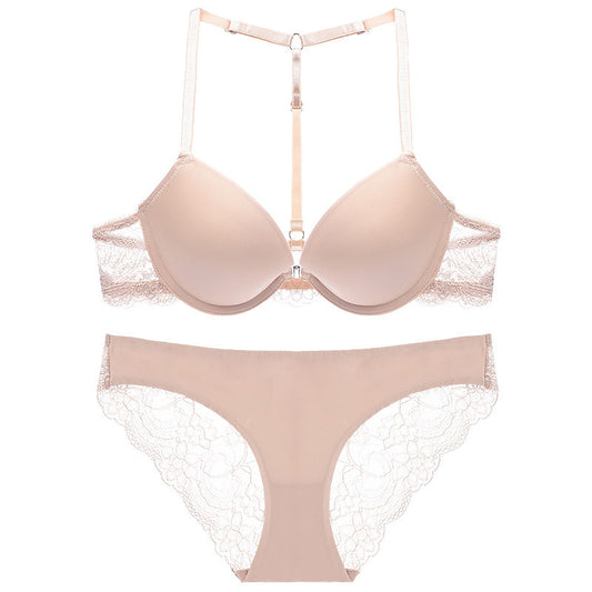 Sexy Deep V Front Clasp Lace Bra Set