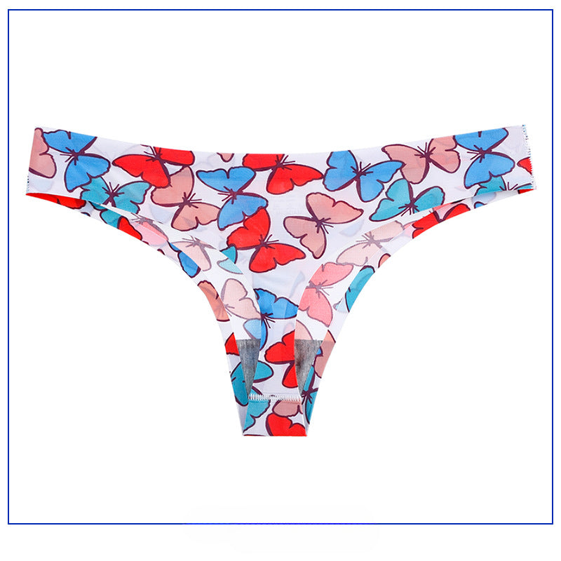 Plus Size Sports No Trace Panties Printed Low Waist Sexy Thongs