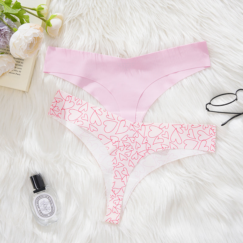 Chic Heartline Print Low-Rise T-Back Thong Panties