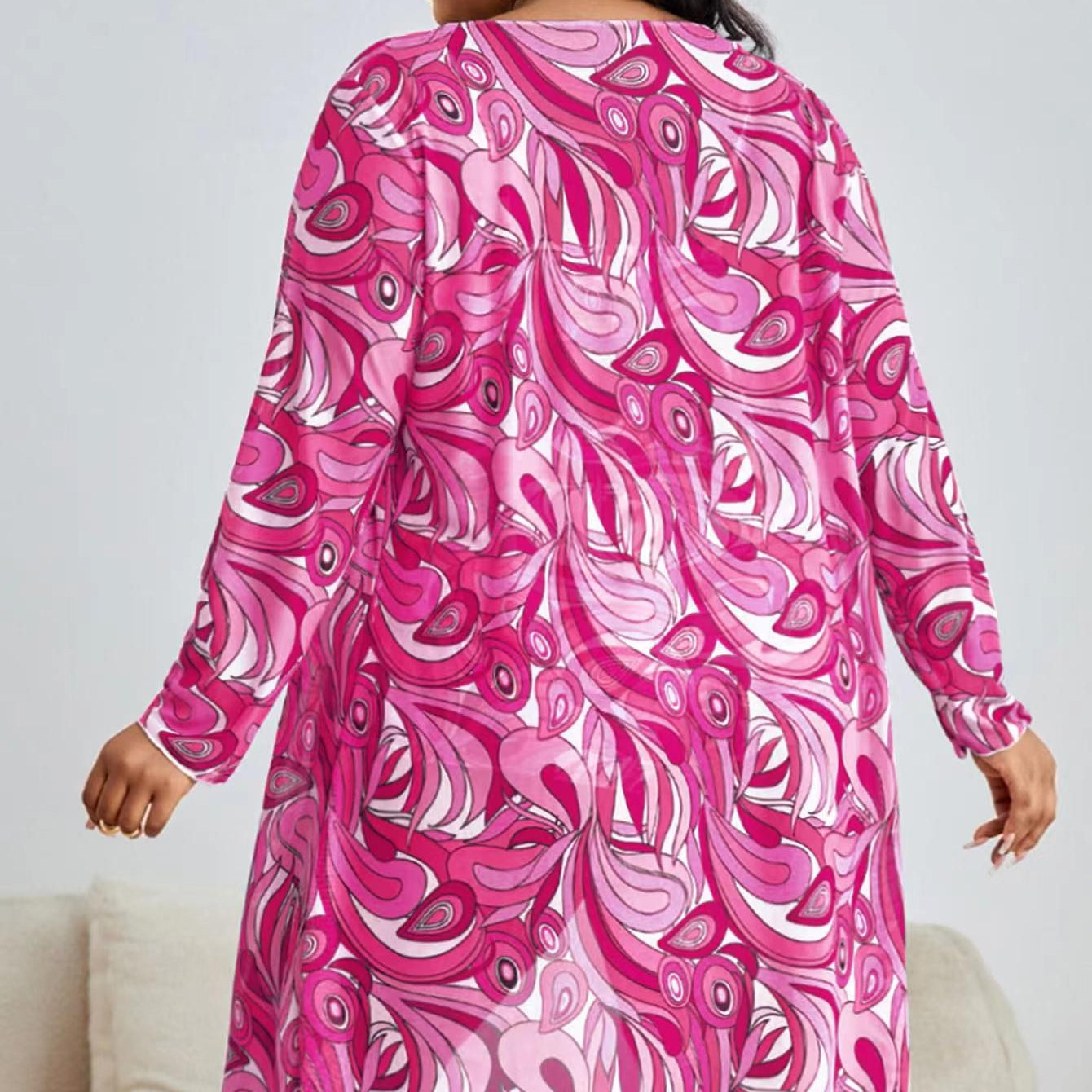 Three Piece Swimwear Printed Cover-Up Drawstring Gathering Flat Bottom Swimsuit