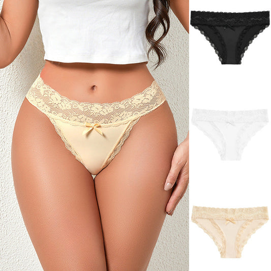 French Lace Splicing No Trace Thin Breathable Sports Low Waisted Panties
