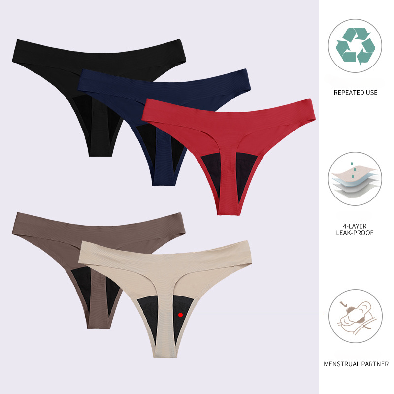 Non-marking Sexy Low Waist Four Layers Anti-Leakage Thong Physiological Panties