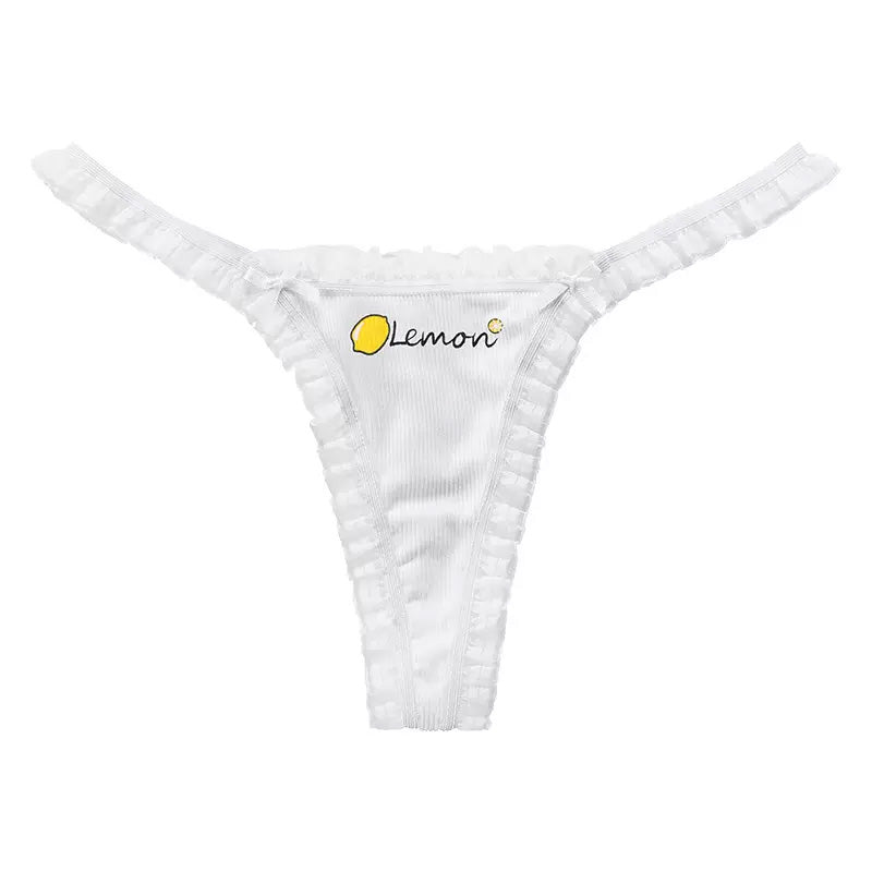 Sexy Lace Edge Spliced Ribbed Sports Panties Fruit Printed Thongs
