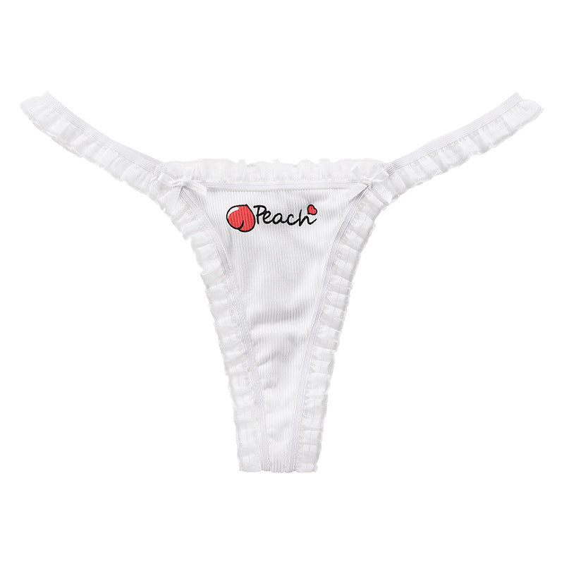 Sexy Lace Edge Spliced Ribbed Sports Panties Fruit Printed Thongs