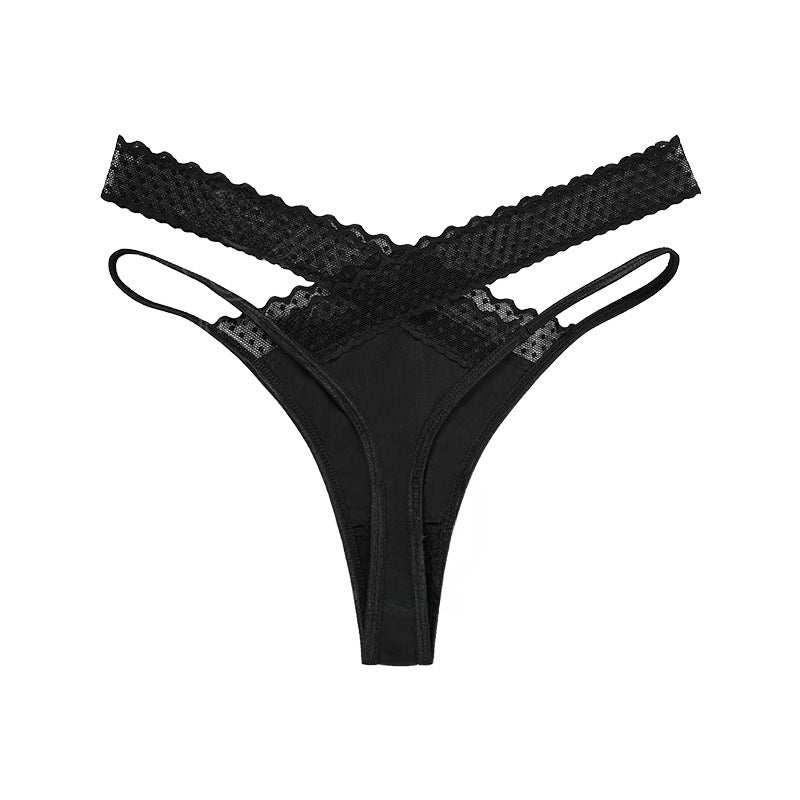 Sexy Lace Spaghetti Strap Splicing Sports Thong Panties