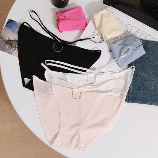 7A Antibacterial Spaghetti Strap Ice Silk Triangle Panties No Trace Sports Panties
