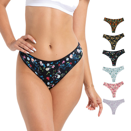 Floral Seamless Invisible Breathable Triangle Panties Low Rise Panties Thongs