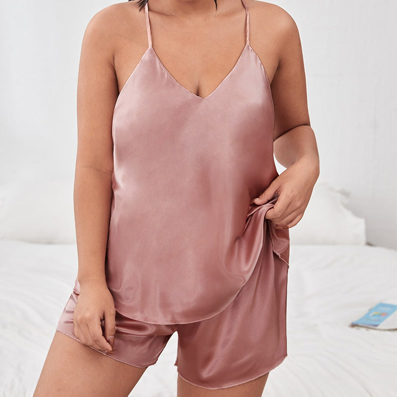 Plus Size Backless Sling Pajamas Women Fashion Sexy Sleepwear Two Piece Set