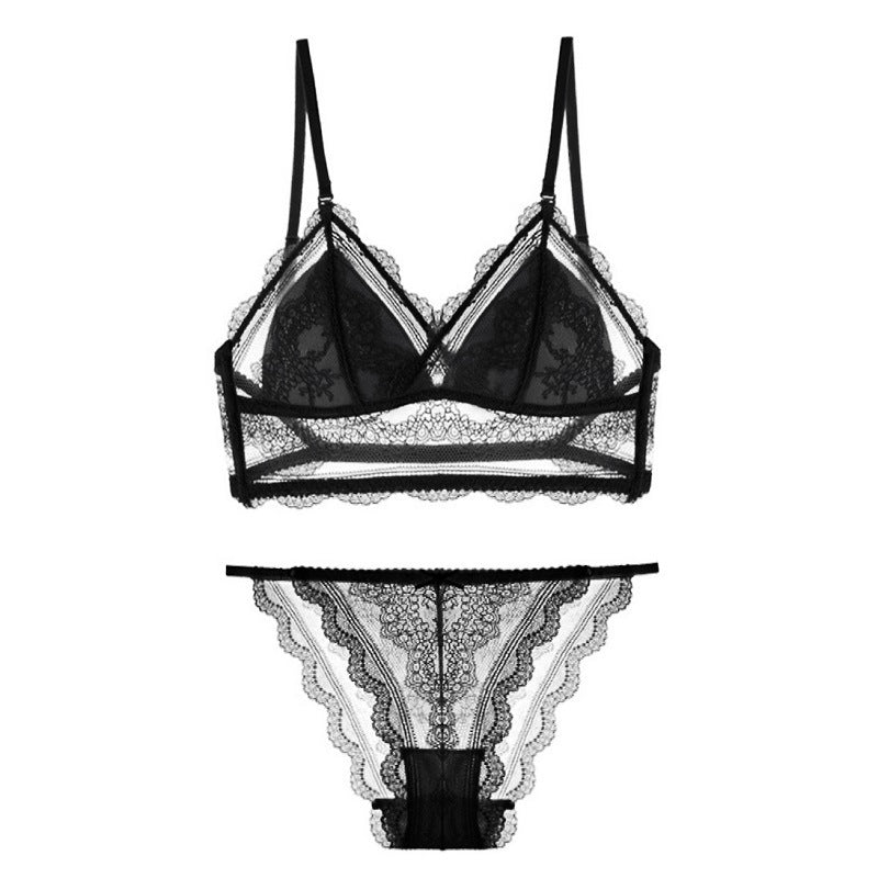 Thin U-shaped Back French Sexy LaceTriangle Cup Bra Set