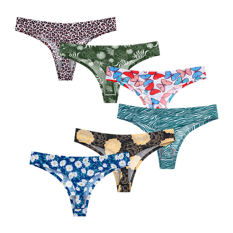 Plus Size Sports No Trace Panties Printed Low Waist Sexy Thongs