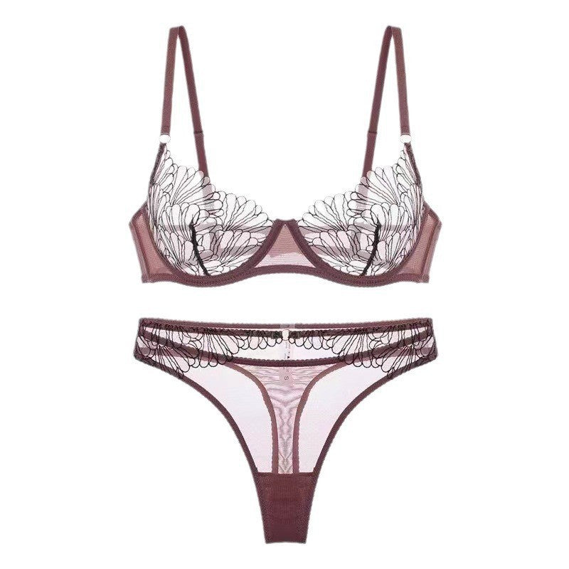 French Style Embroidered Lace Edge Bra Set