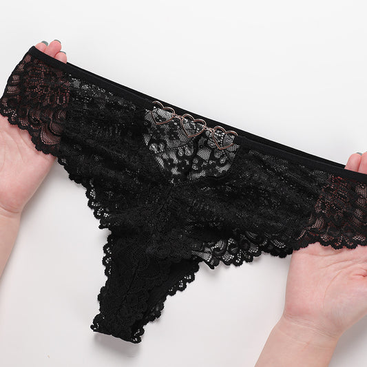 Mid-rise Lace See-Through Sexy Cotton Crotch T-Back Panties