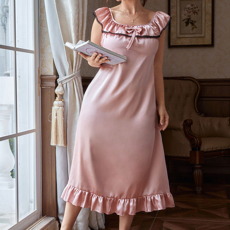 Faux Silk Sleepwear for Women Ruffle Babydoll Nightgown
