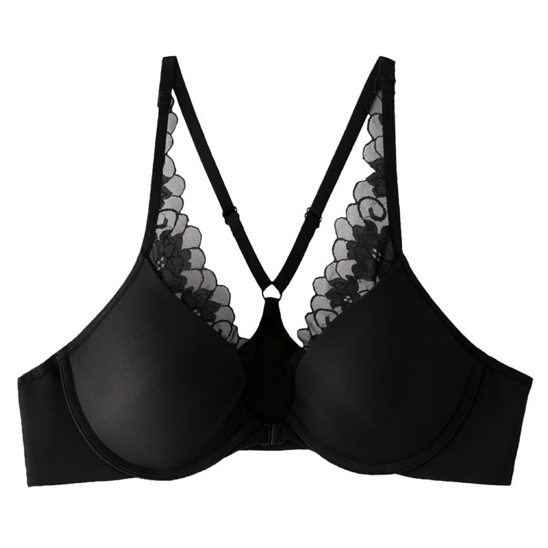 Elegant French Style Bra with Lace Edge and Y-shaped Straps