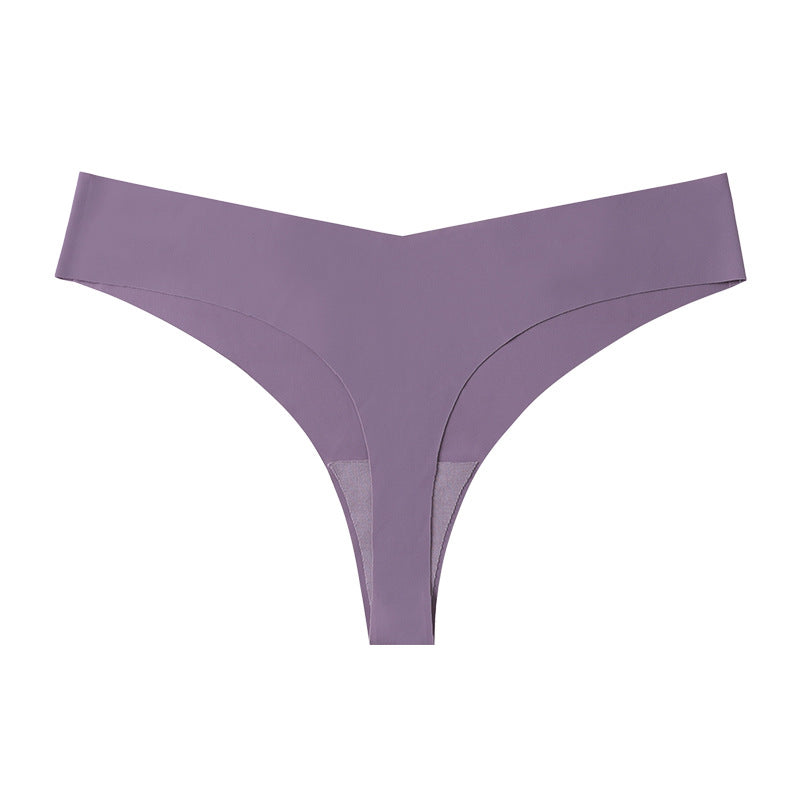 Low Waist Ice Silk Nude Cotton Crotch Large Size T Panties Sexy One Piece Briefs