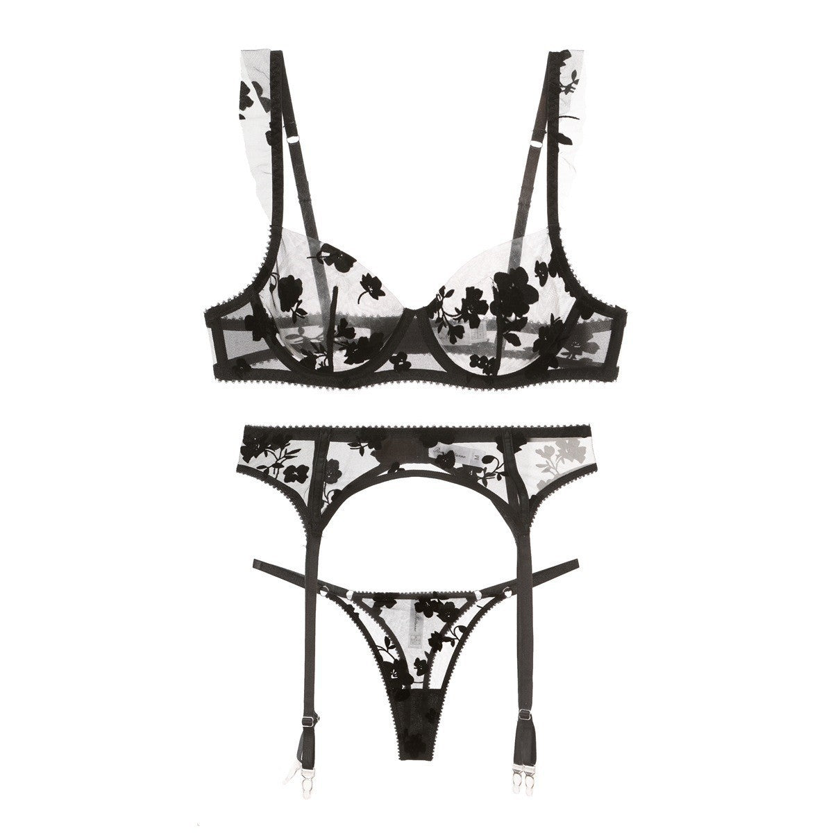 Sexy French Ultra Thin Embroidered Lace Bra Set