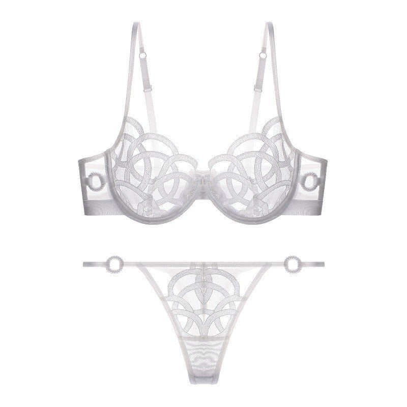 French Sexy Ultra-thin Gathering Mesh Lace Bra Set