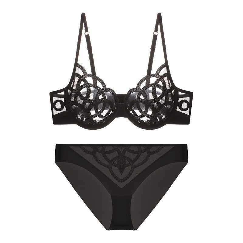 French Sexy Ultra-thin Gathering Mesh Lace Bra Set