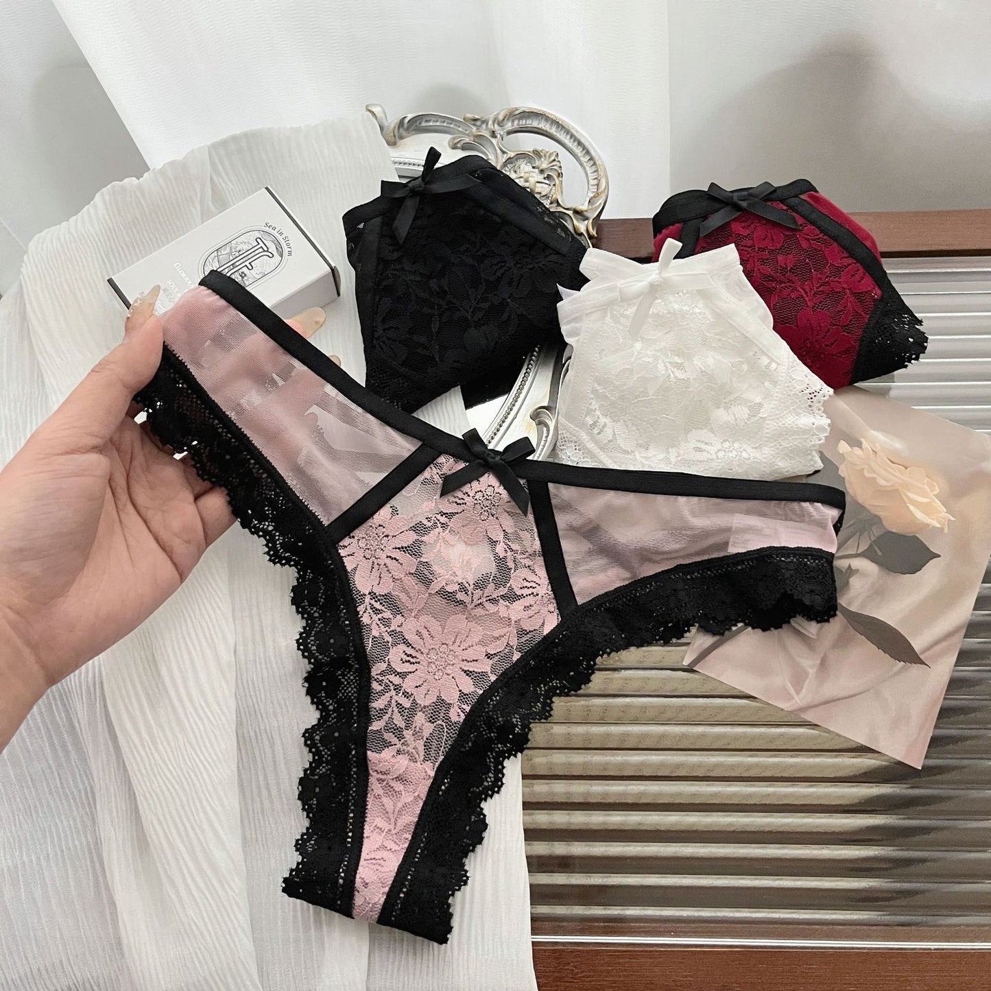 Sexy Lace Cross Tie Hollow Out Thong Panties