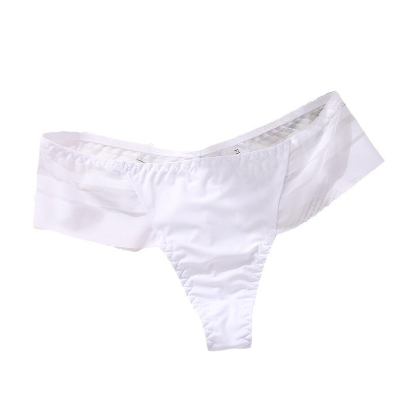 Ice Silk No Trace Low Waist Panties Sexy Striped Lace Trim Thongs