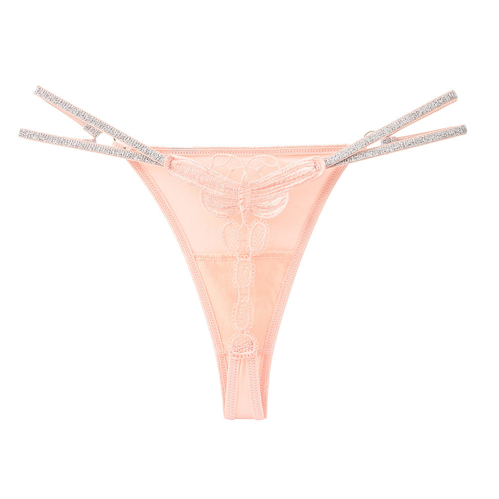 Glitter Spaghetti Strap Panties Ice Silk Sexy Embroidered Thongs