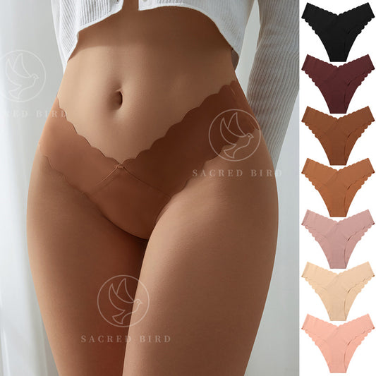 Wave Lace V-Shape Waistband No Trace Ice Silk Panties