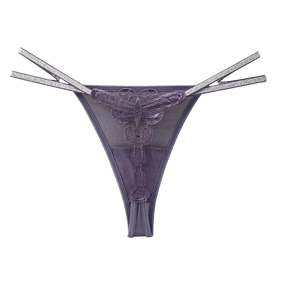 Glitter Spaghetti Strap Panties Ice Silk Sexy Embroidered Thongs