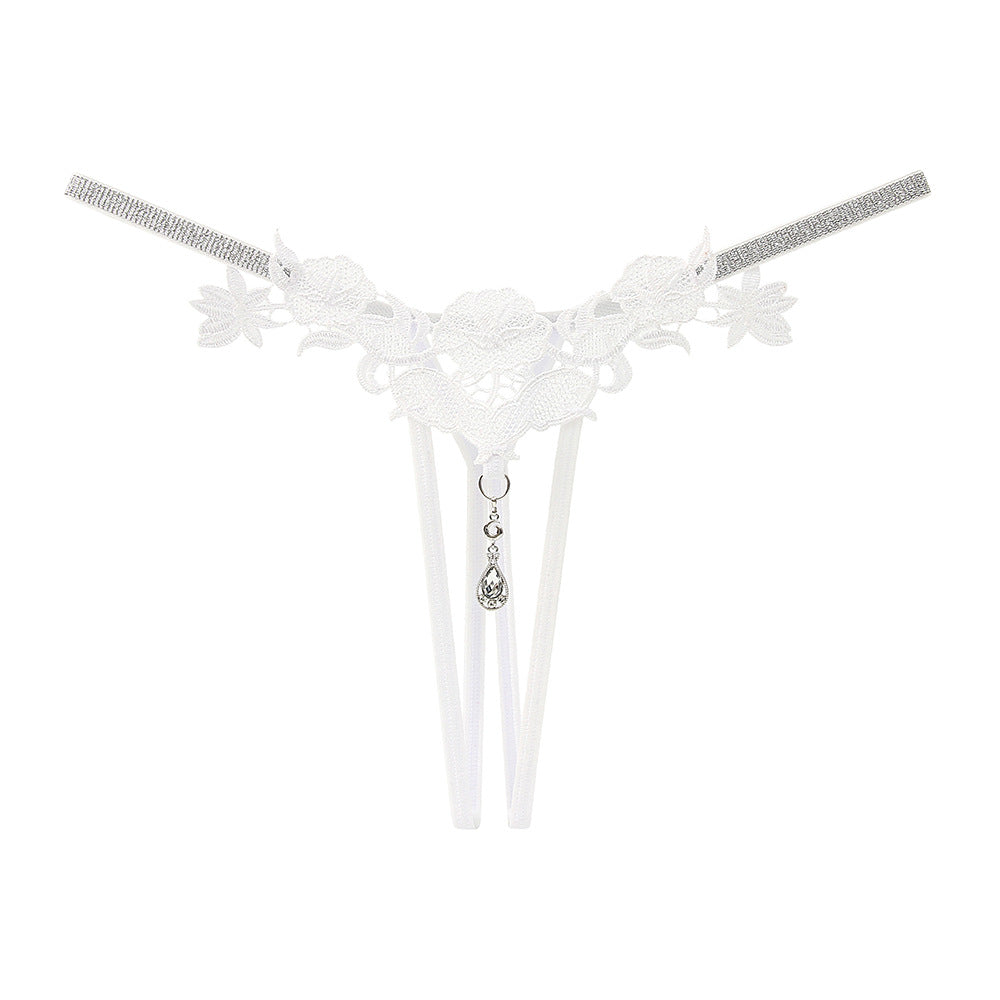 Rhinestone Temptation Erotic Panties Hollowed Out Embroidered Erotic Open Thongs