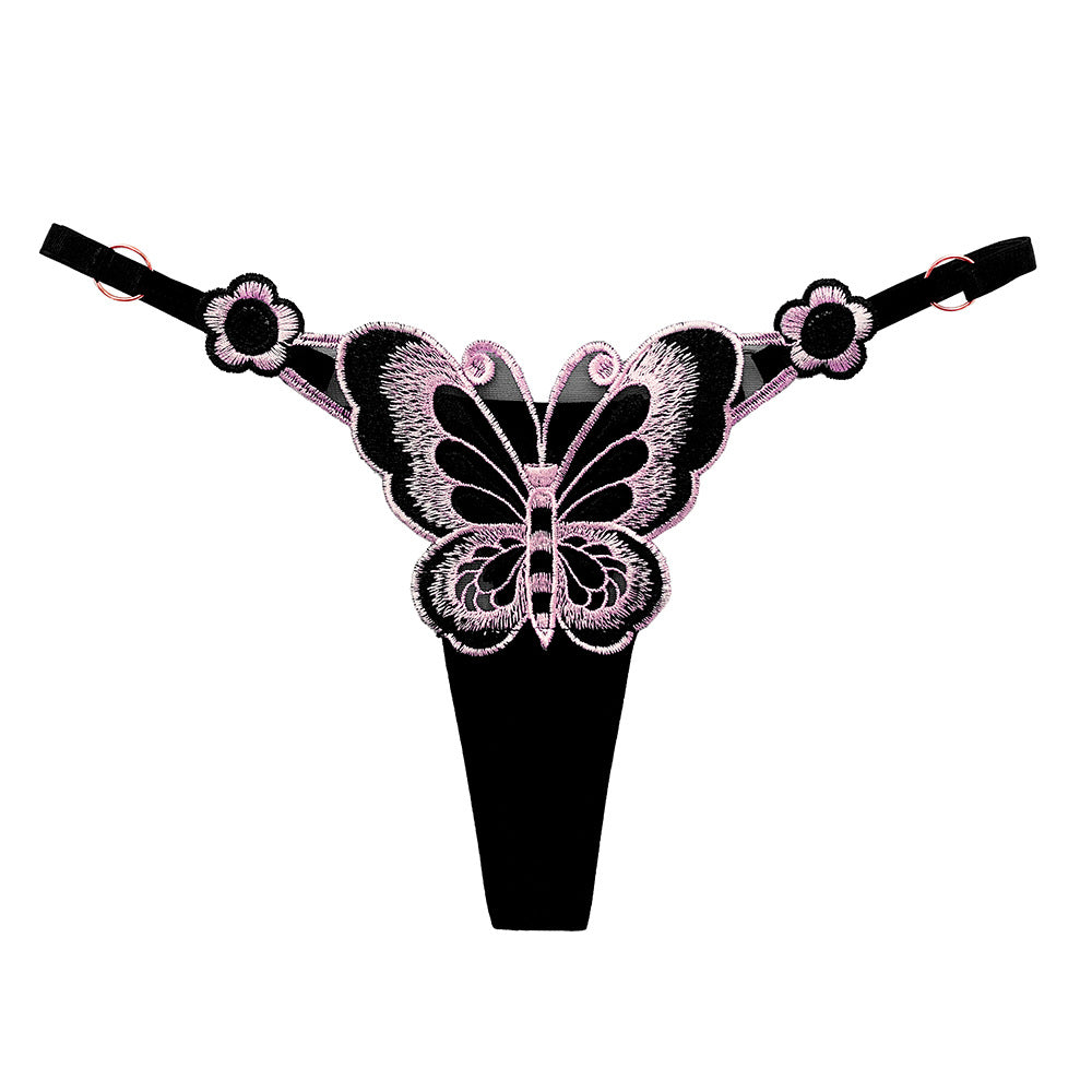 Butterfly Element Thong Adjustable Low Waist Seductive Embroidered Panties