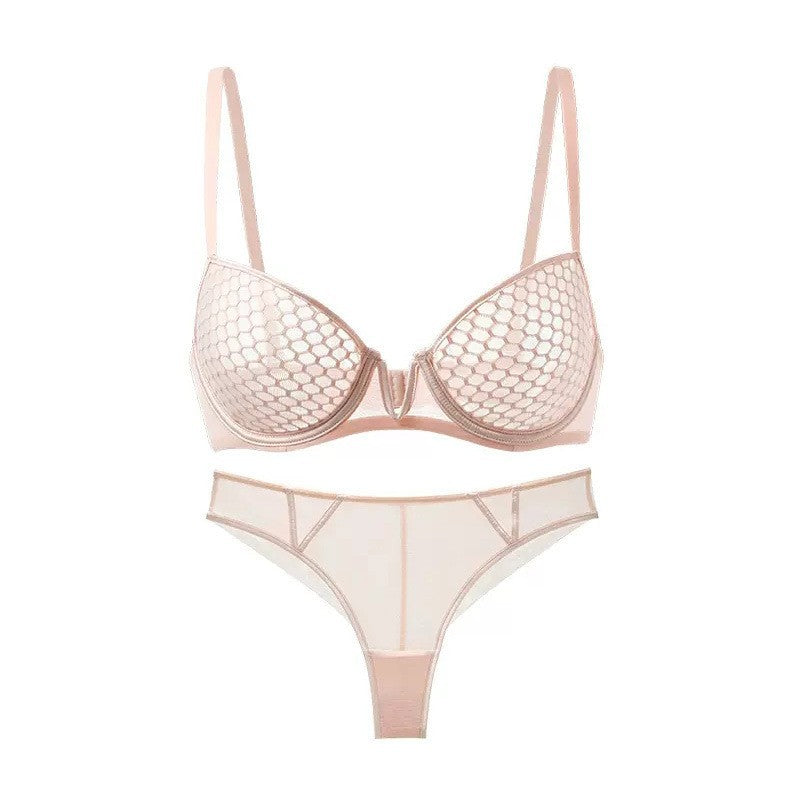 French Lace Sexy Ultra Thin Soft Steel Ring Bra Set