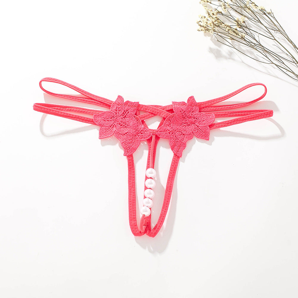 Erotic Sexy Open Large Pearl Massage Thong Panties
