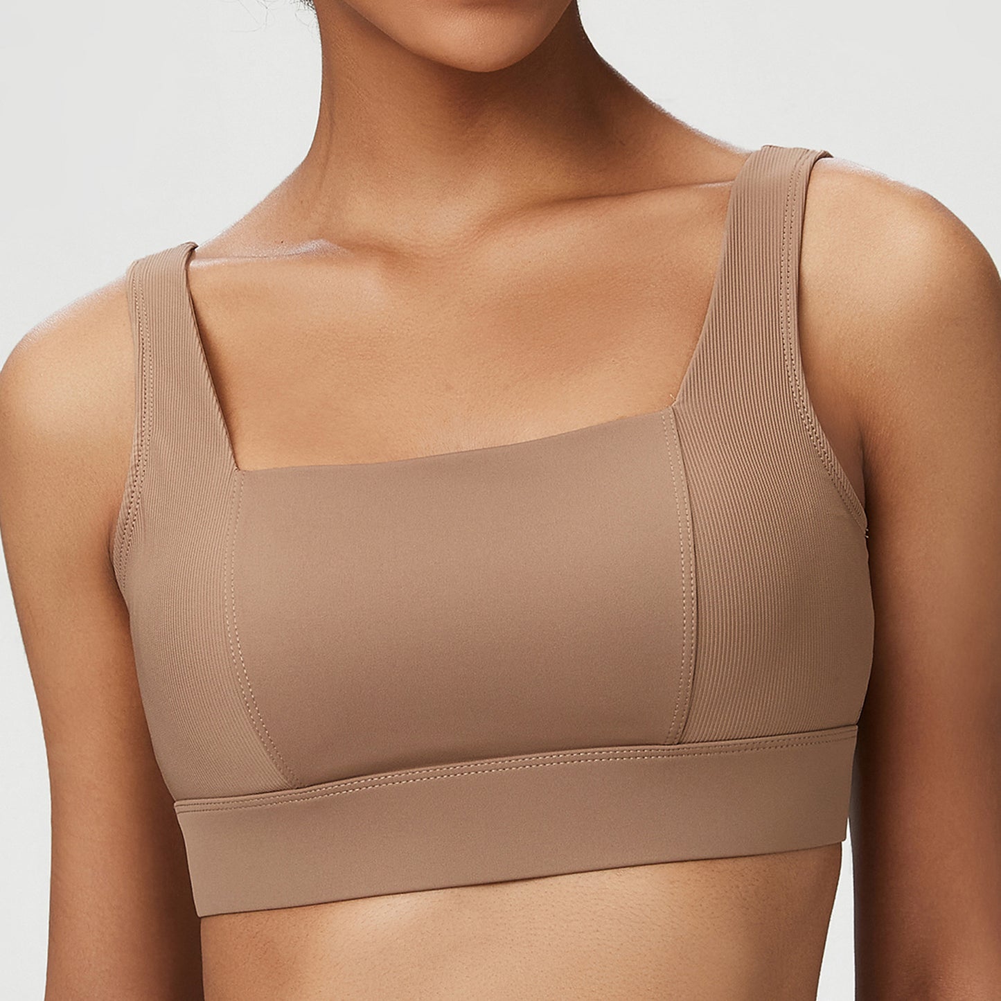 Plus Size Strong Support Fitness Exercise Spliced Threaded No Stitching Fixed Cups Sports Yoga Bra