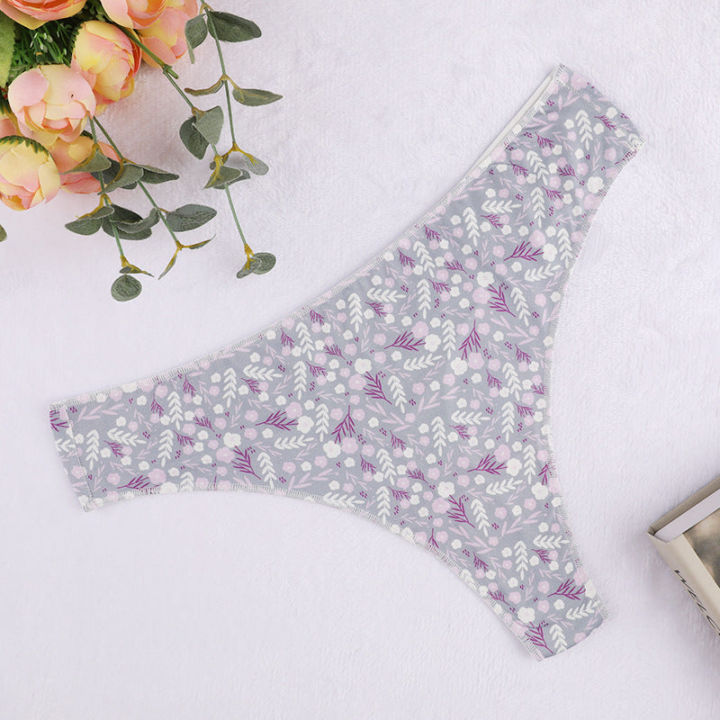 Floral Seamless Invisible Breathable Triangle Panties Low Rise Panties Thongs
