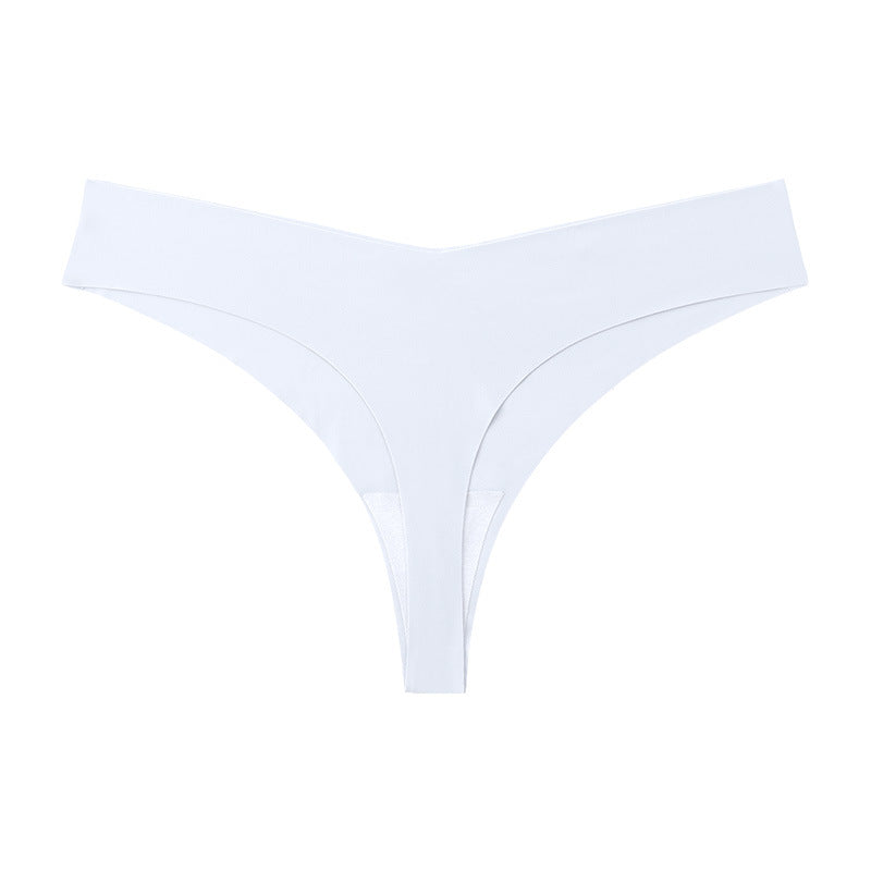 Low Waist Ice Silk Nude Cotton Crotch Large Size T Panties Sexy One Piece Briefs