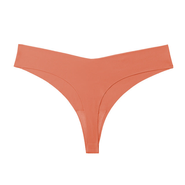 Low Waist Ice Silk Nude Cotton Crotch Large Size T Panties Sexy One Piece Briefs
