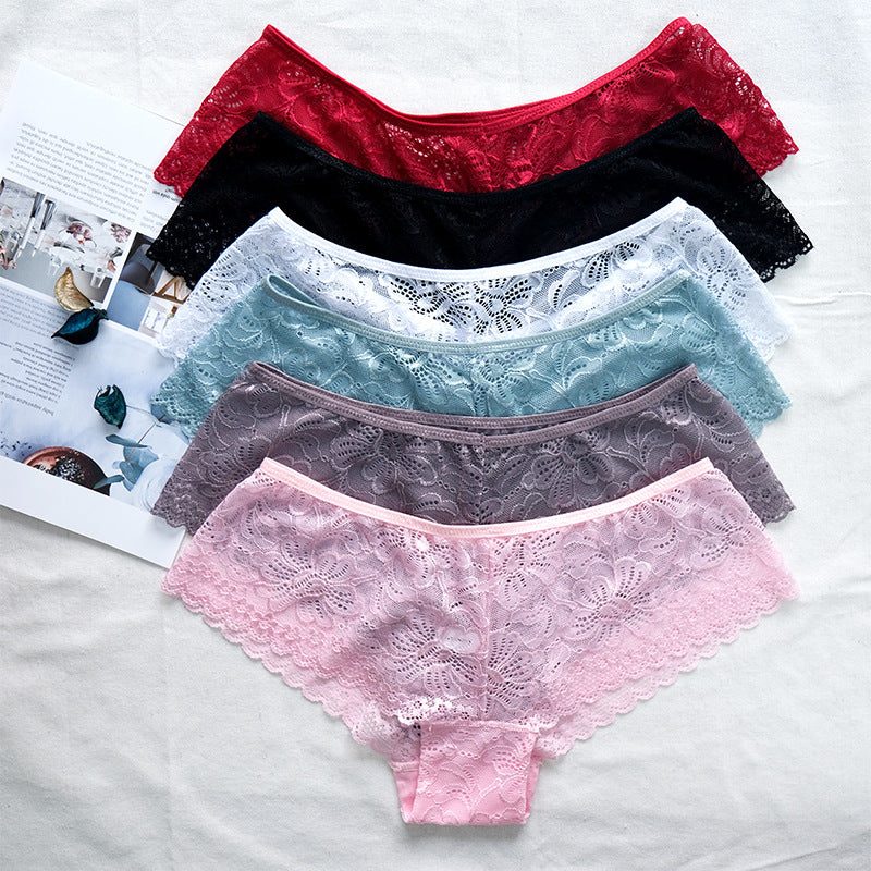 Sexy Lace Panties Hollowed Out Hip Lifting Low Waisted Boxer Briefs