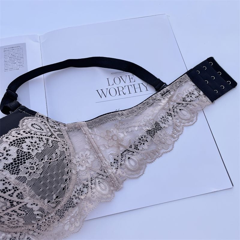 Sexy Lace Embroidery Color Clash Plus Size Bra Set