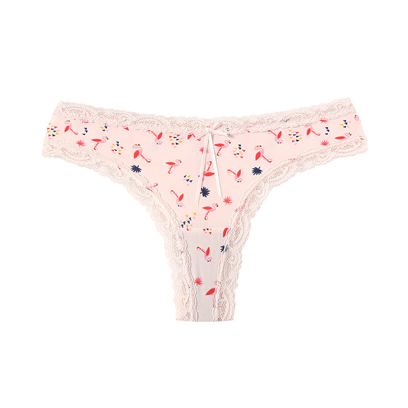 Sexy Ice Silk Seamless Lace Thong Panties