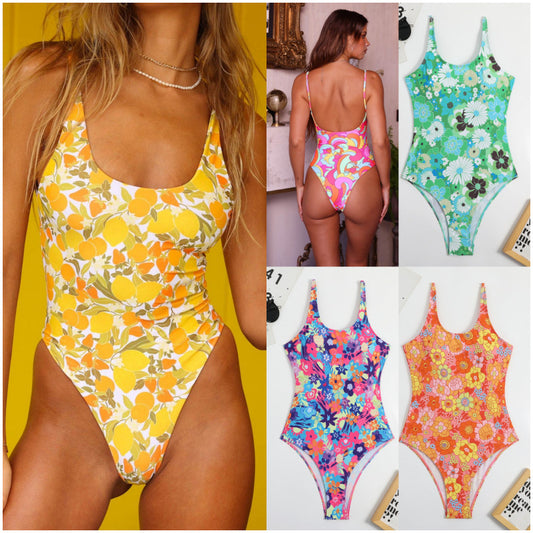 Floral Slim One Piece Swimsuit Tight Backless Swimwear