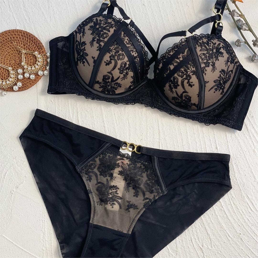 French Style Embroidered Lace Push-up Bra Set