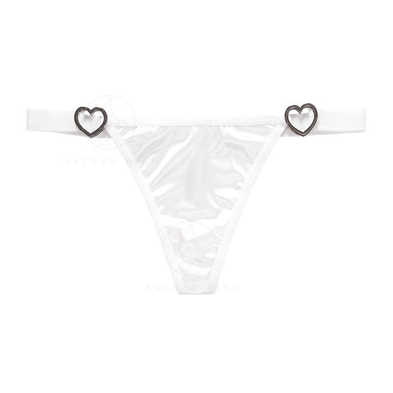 Waist Side Splicing Satin Thin Athletic Thong Panties