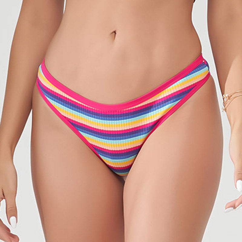 Colorful Striped Sports Fitness Thong Rainbow Threaded Cotton Women's Low Rise Sexy Panties