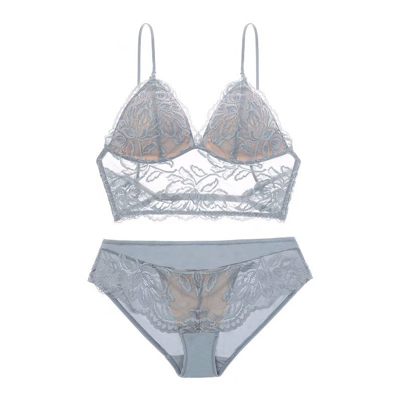 French Sexy Lace Thin Triangle Cup Bra U-Shape Back Bra Set
