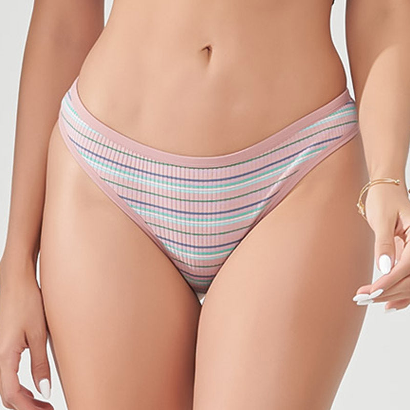 Colorful Striped Sports Fitness Thong Rainbow Threaded Cotton Women's Low Rise Sexy Panties