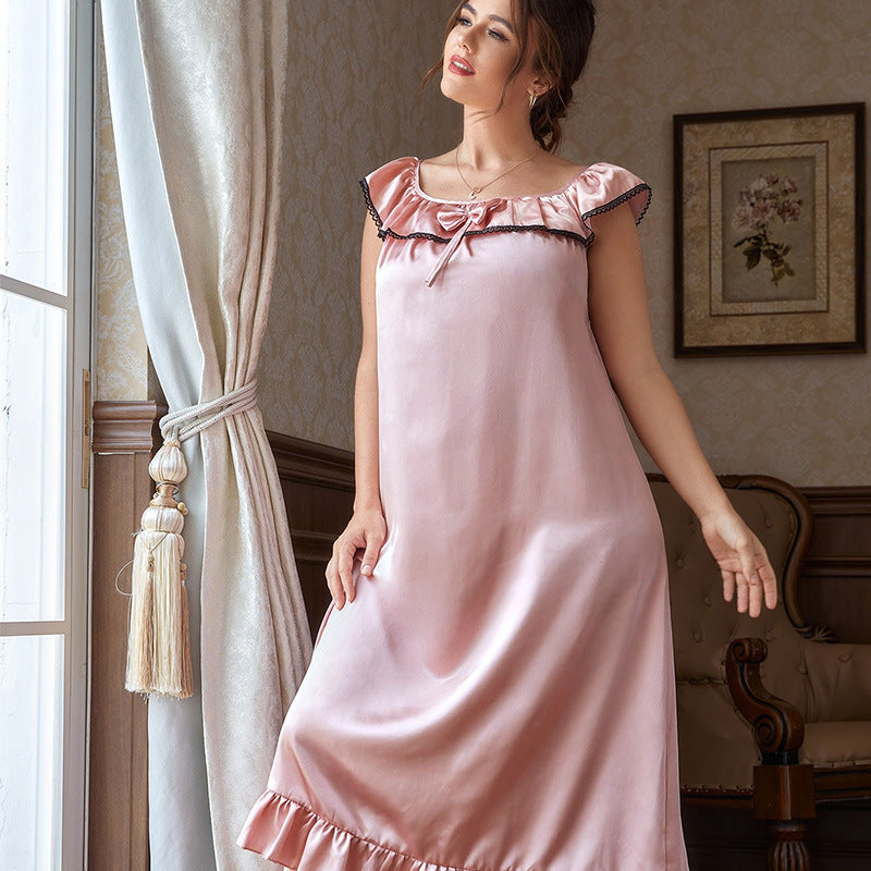 Faux Silk Sleepwear for Women Ruffle Babydoll Nightgown
