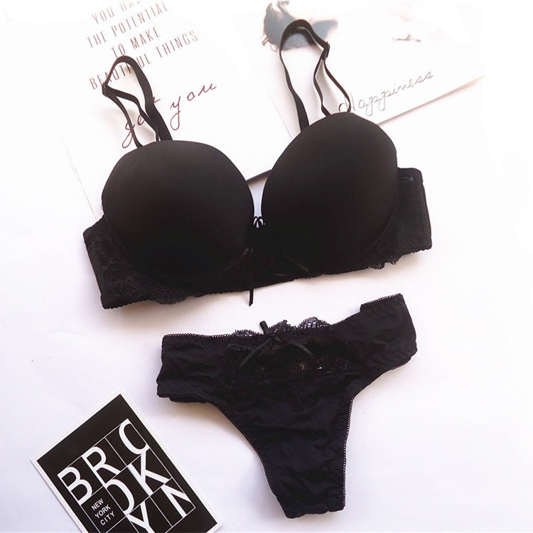 Glossy Thin Cup Sexy Thong Bra Set