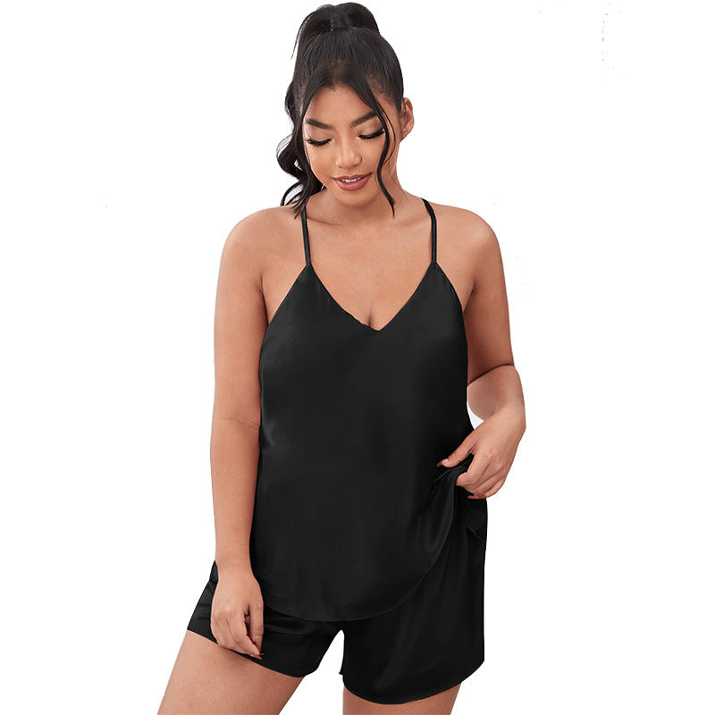 Plus Size Backless Sling Pajamas Women Fashion Sexy Sleepwear Two Piece Set