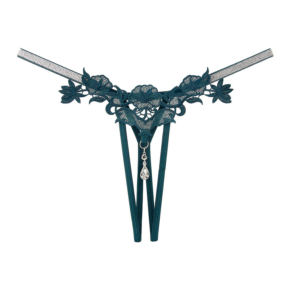 Rhinestone Temptation Erotic Panties Hollowed Out Embroidered Erotic Open Thongs