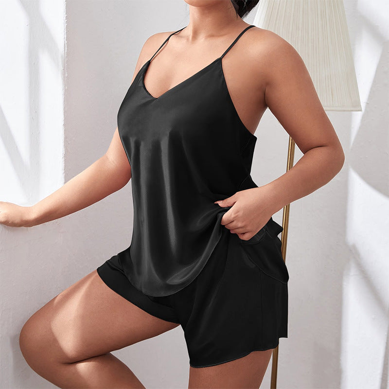 Plus Size Backless Sling Pajamas Women Fashion Sexy Sleepwear Two Piece Set